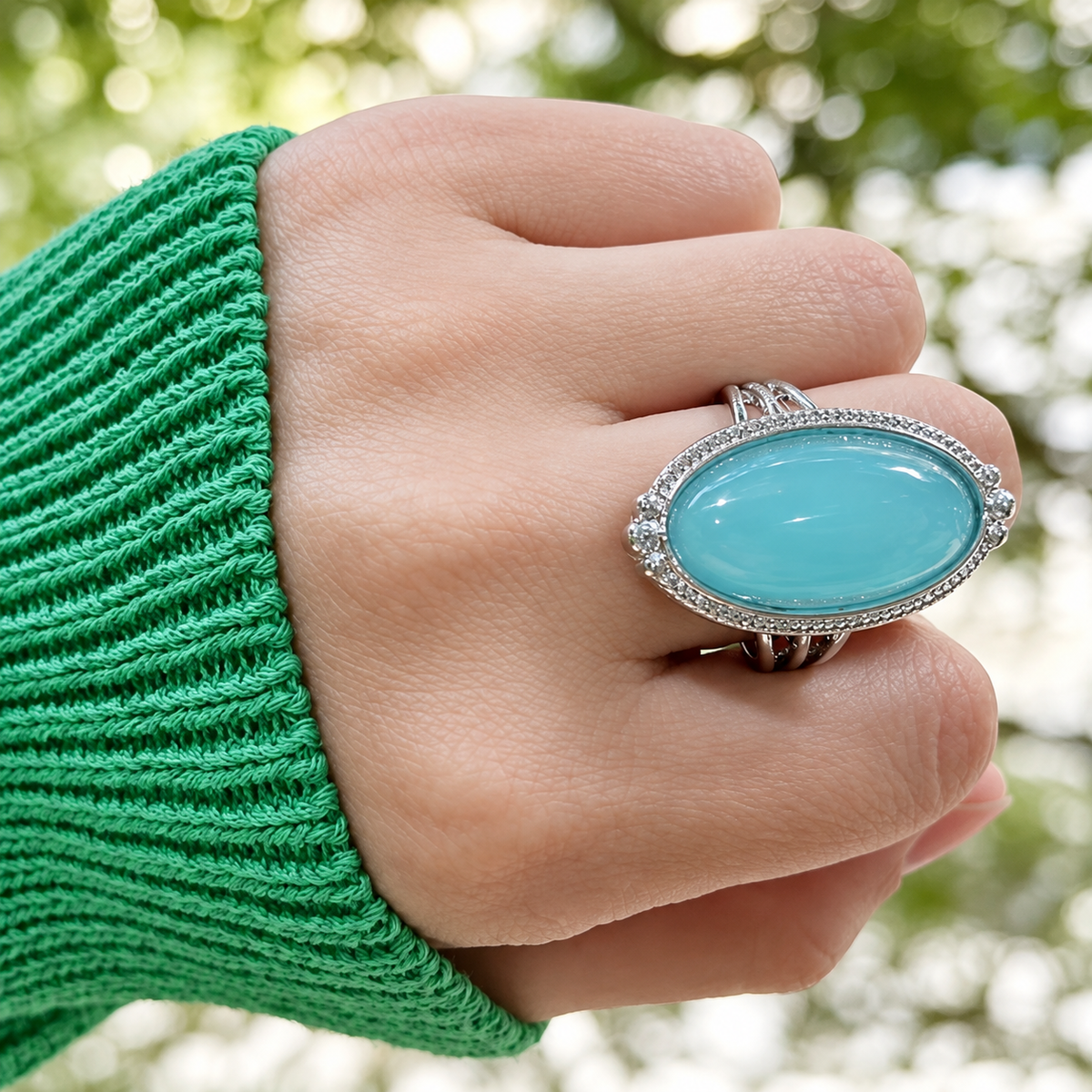 Vintage Silver-Tone Turquoise Statement Ring