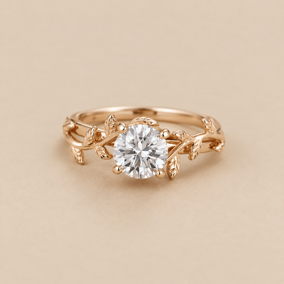 Anillo de cristal Solitario Hoja Vid