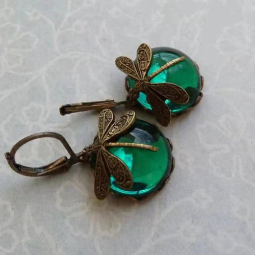 Pendientes de libélula de oro antiguo