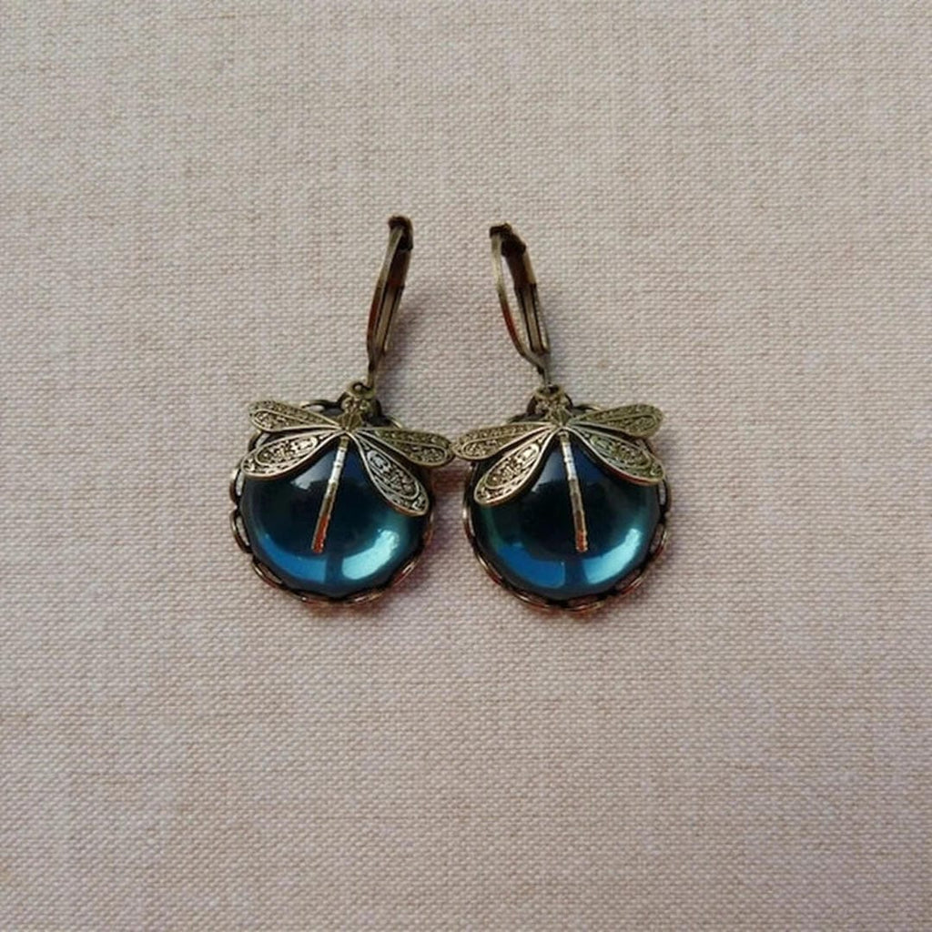 Pendientes de libélula de oro antiguo