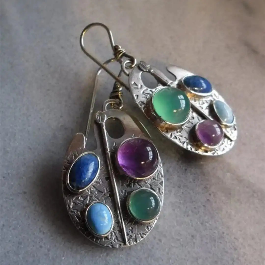 Pendientes Colgantes de Piedras Preciosas Paleta de Artista