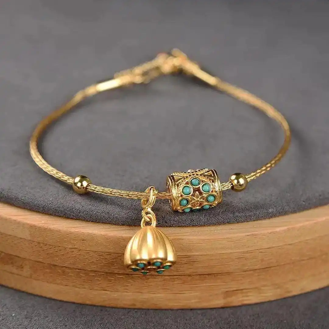 Pulsera Loto Turquesa de Oro Antiguo