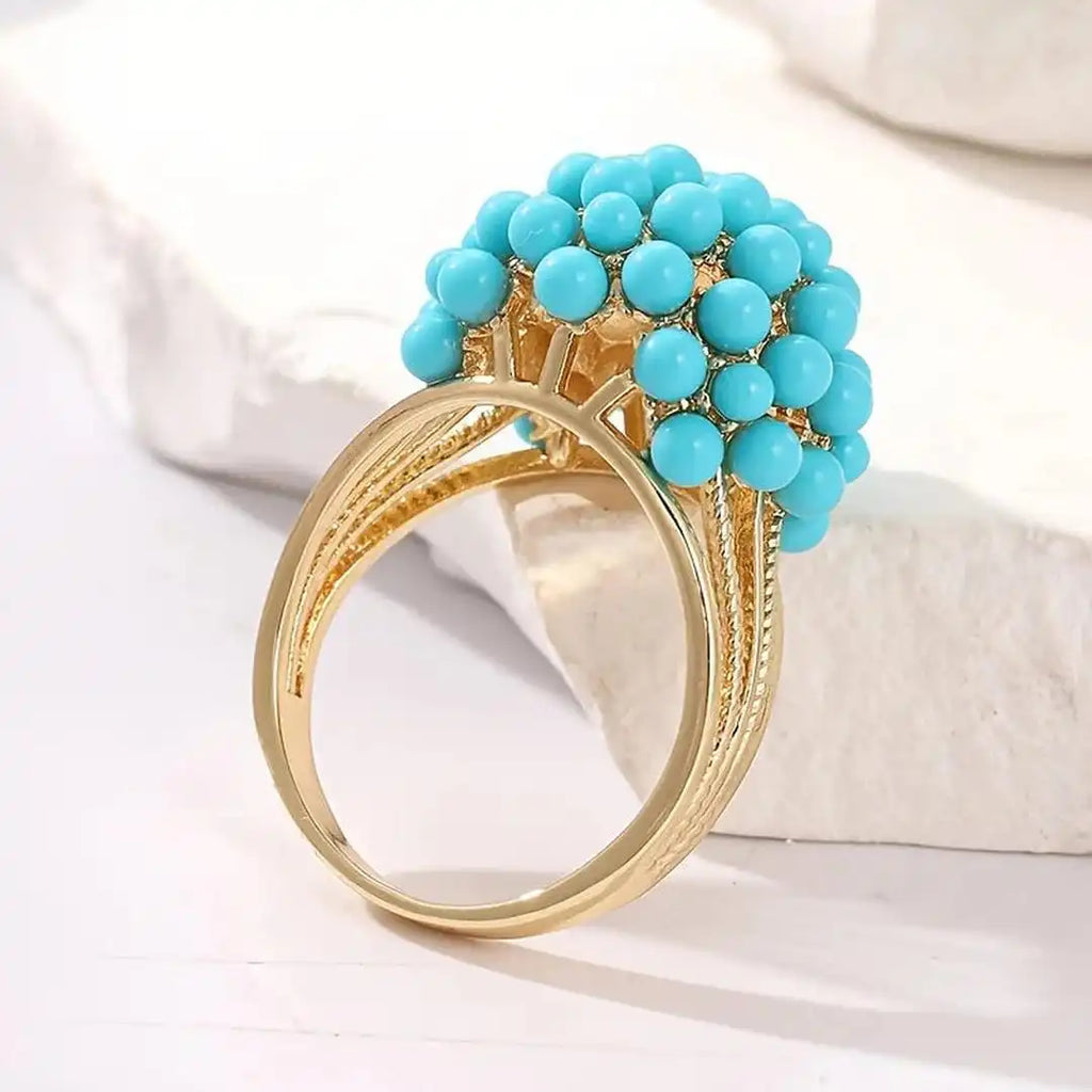 Anillo bohemio de cuentas de piedra turquesa en capas