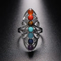 Anillo ajustable de plata con siete piedras de chakra