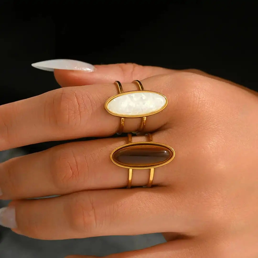 Anillo doble cabujón ovalado dorado
