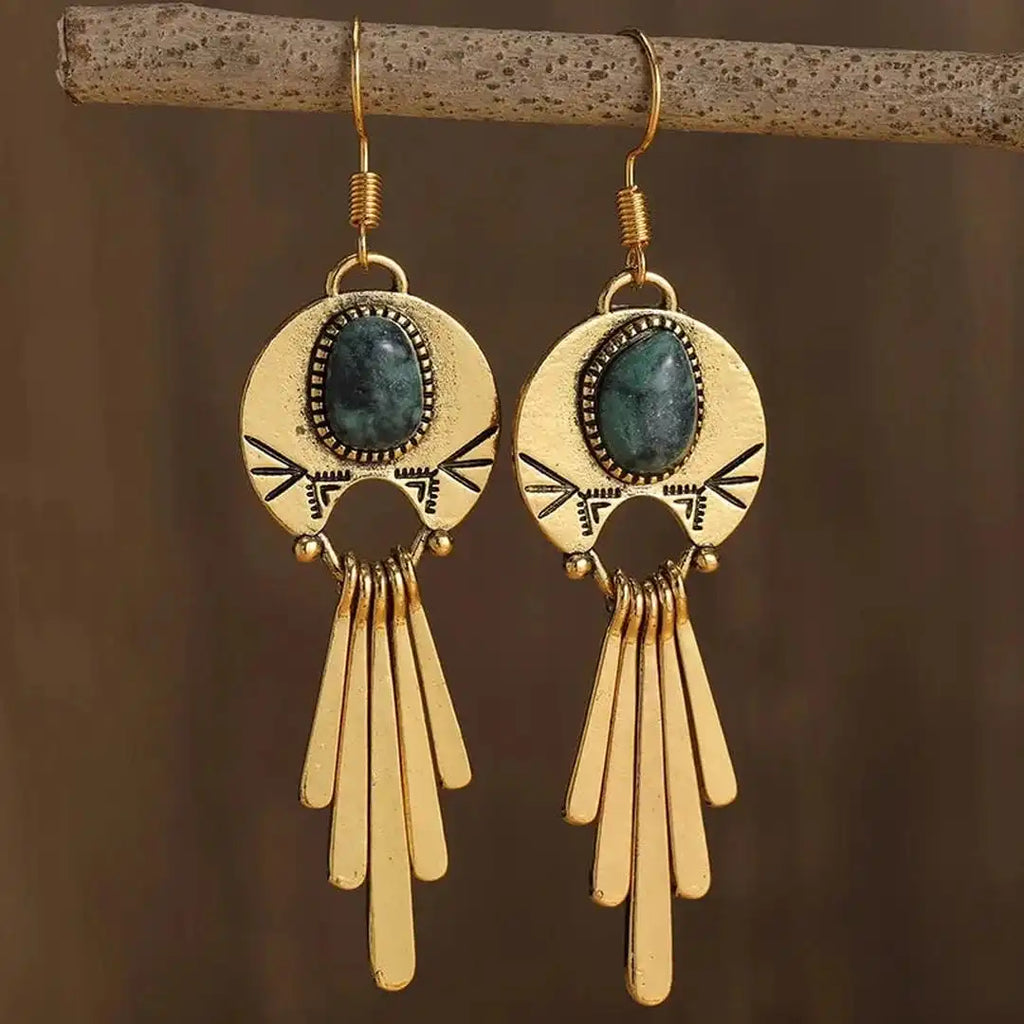 Pendientes de disco boho con flecos dorados