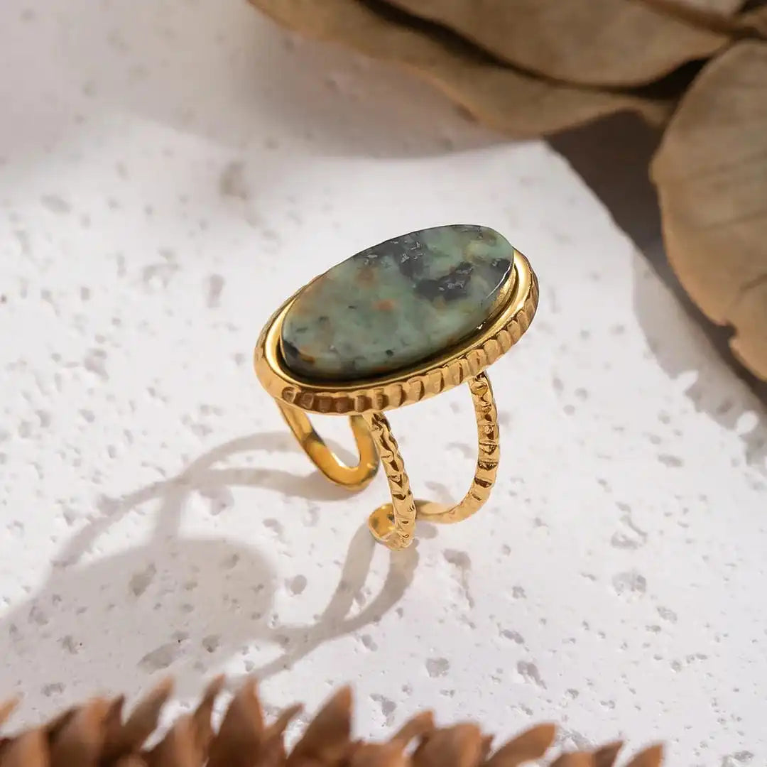 Anillo Doble Ajustable de Jaspe Verde