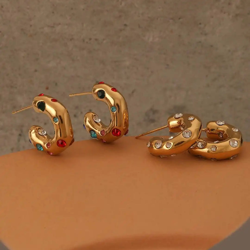 Pendientes de aro circulares de circonita dorada brillante