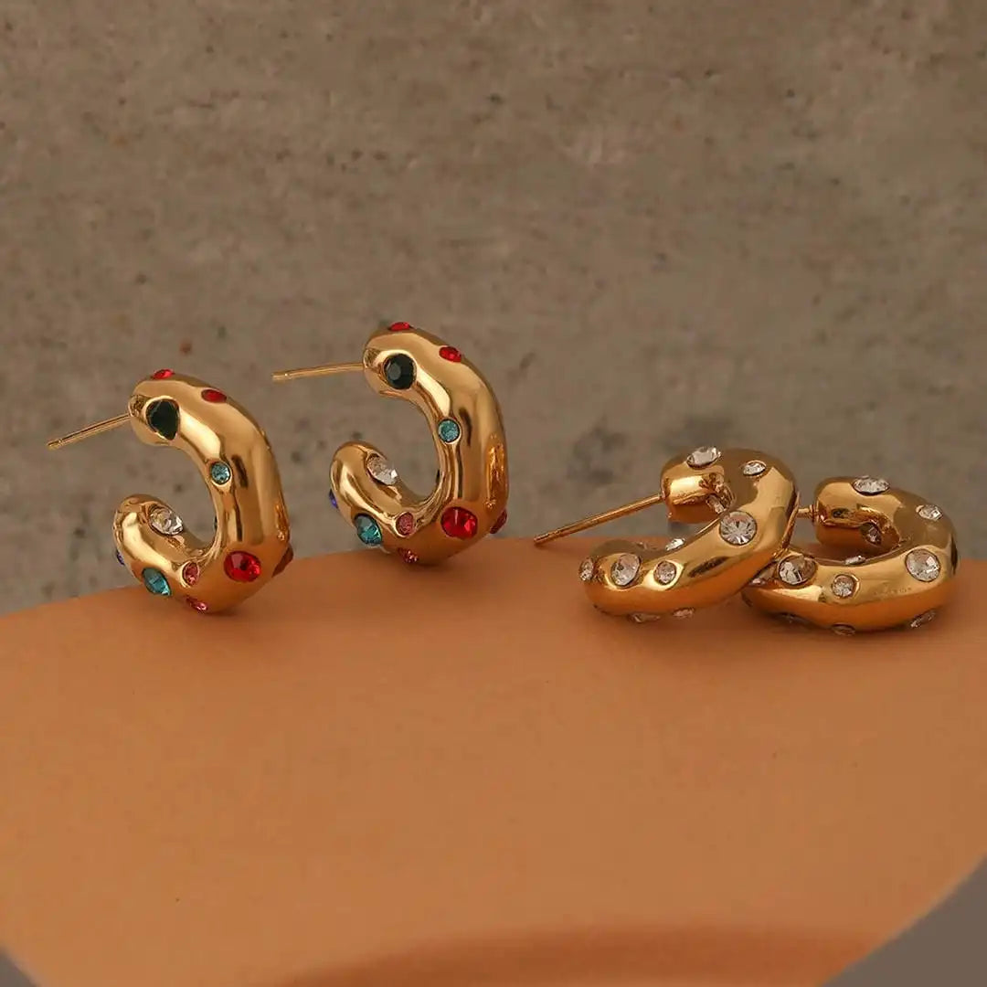 Pendientes de aro circulares de circonita dorada brillante