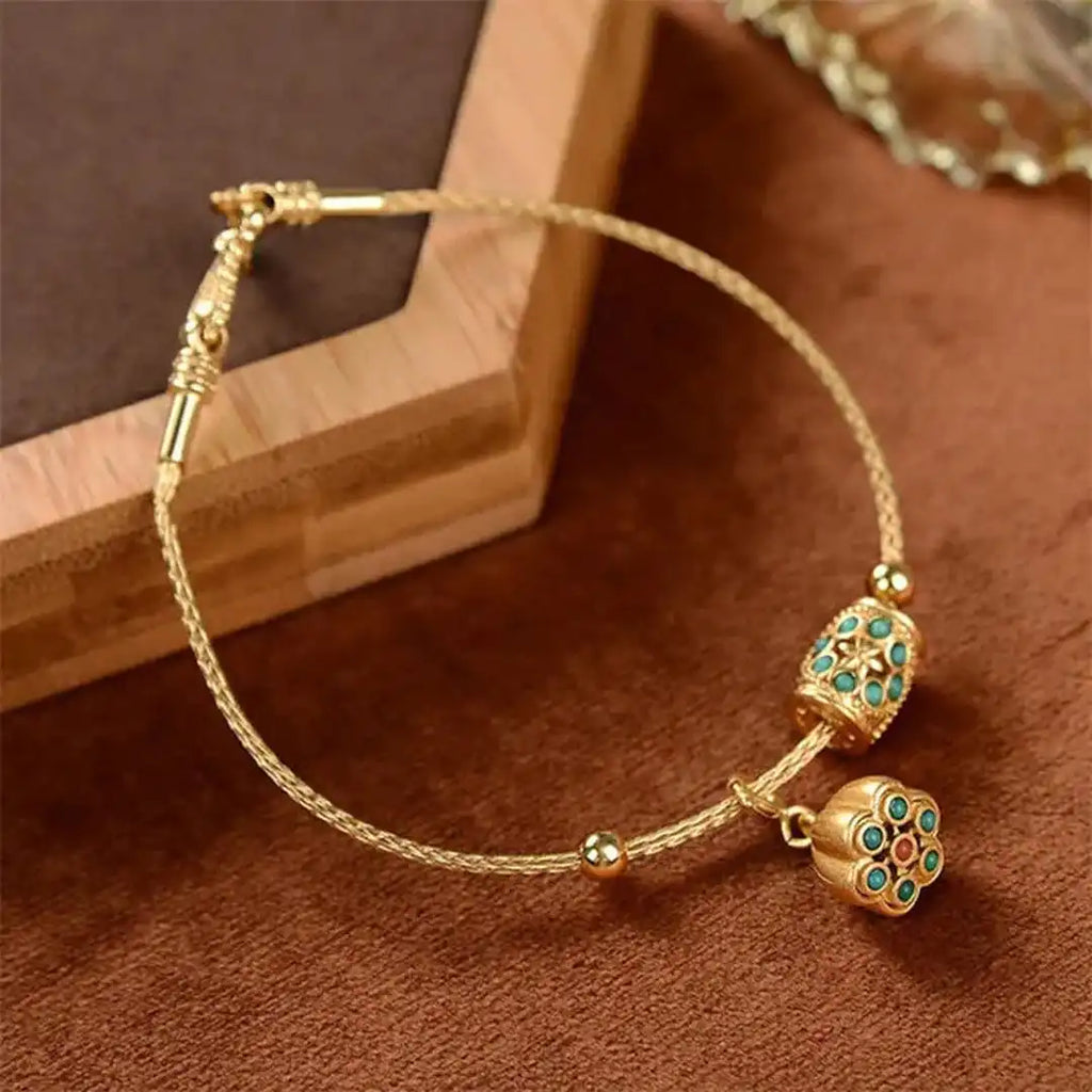 Pulsera Loto Turquesa de Oro Antiguo