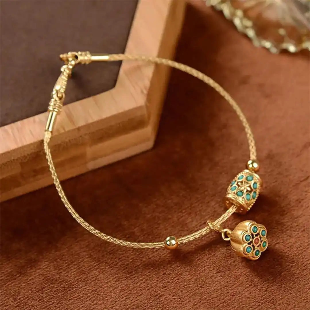 Pulsera Loto Turquesa de Oro Antiguo