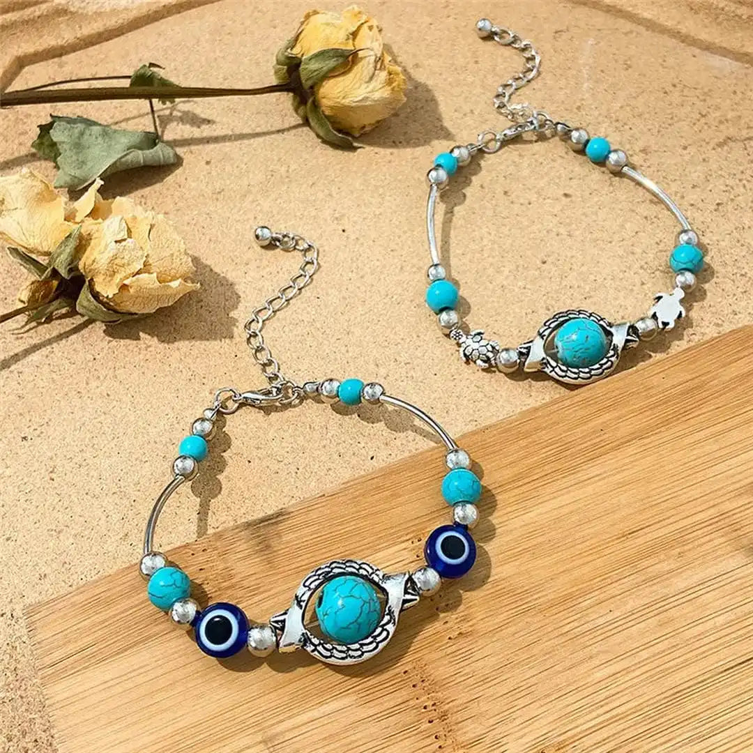 Pulsera de plata antigua y turquesa Aqua