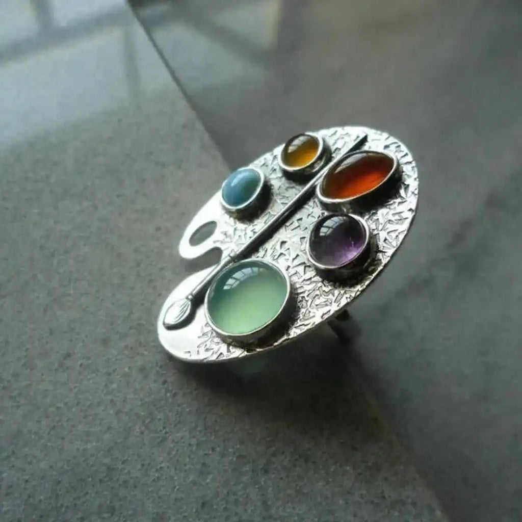 Anillo Ajustable Gema Multicolor Paleta de Artista