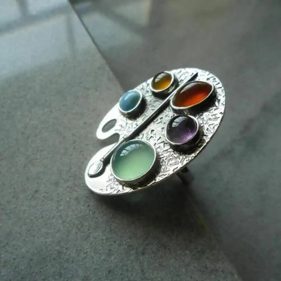 Anillo Ajustable Gema Multicolor Paleta de Artista
