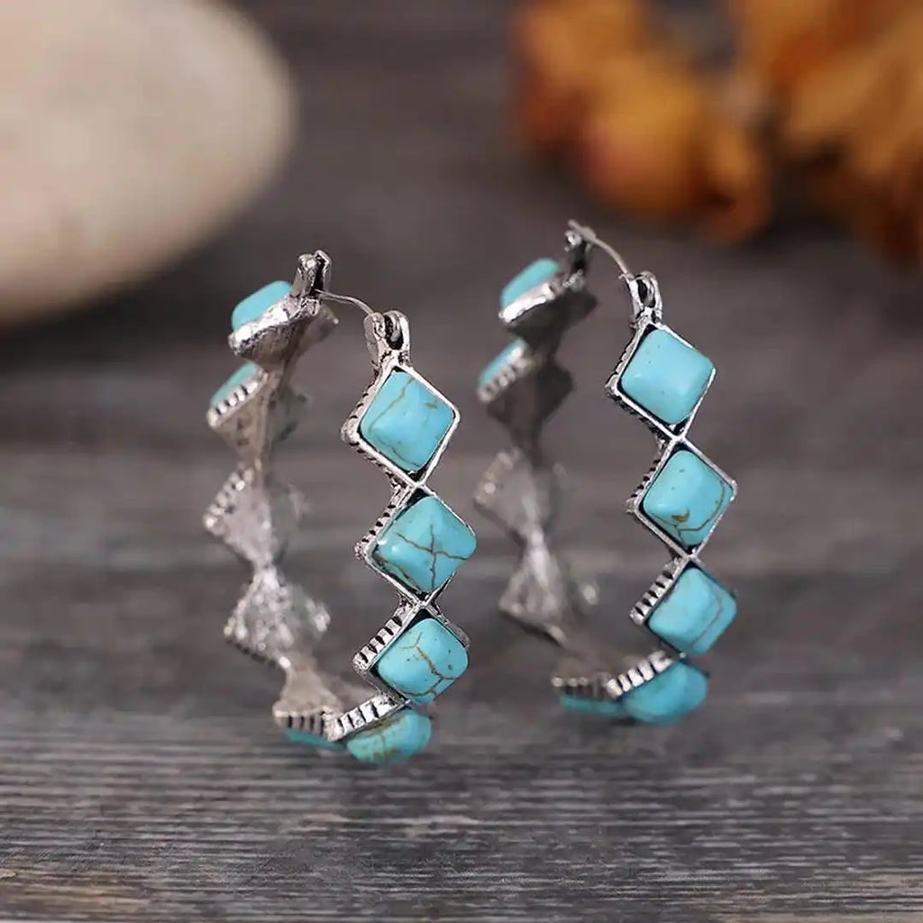 Pendientes de aro en U de turquesa vintage