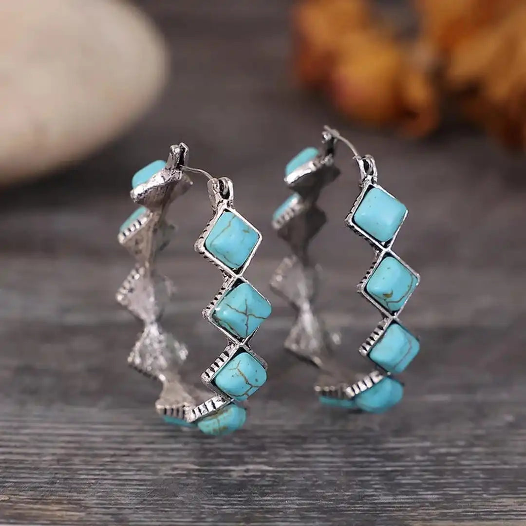 Pendientes de aro en U de turquesa vintage