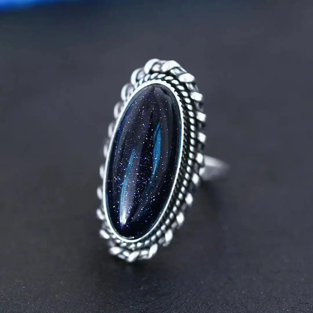 Anillo vintage de piedra arenisca azul plateada