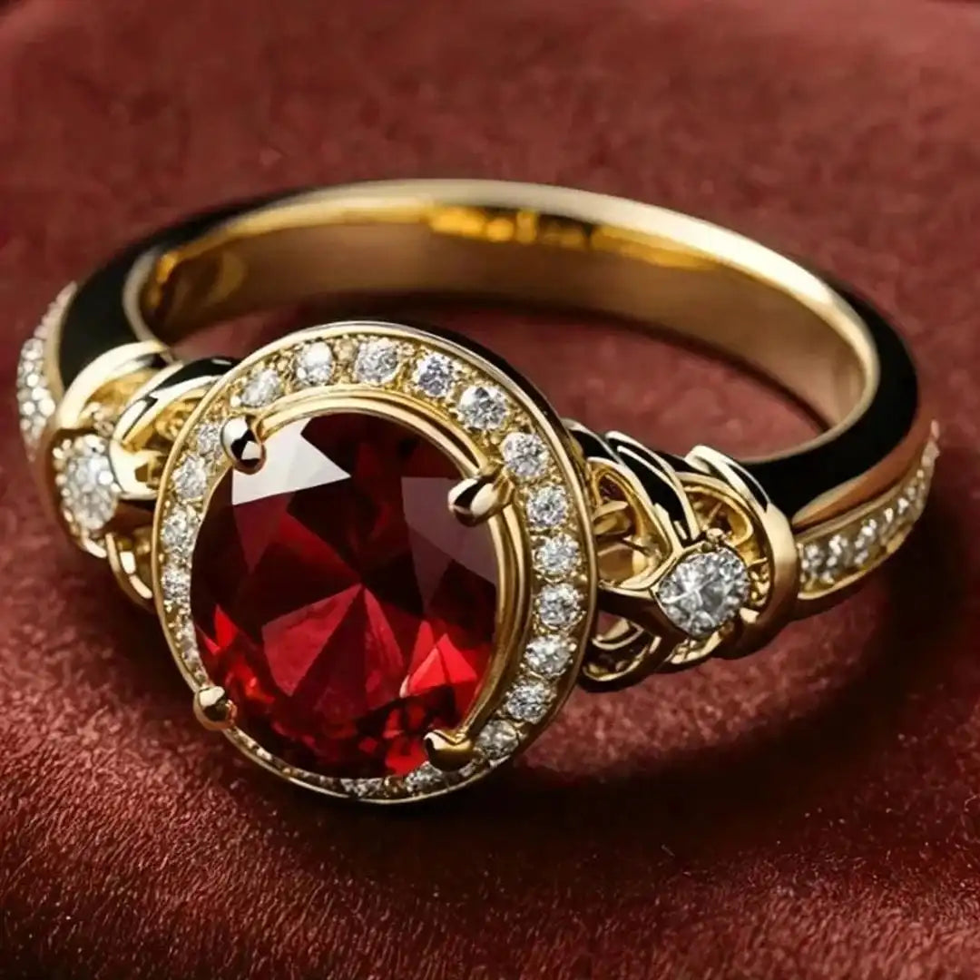 Anillo llamativo Halo Nudo Rubí