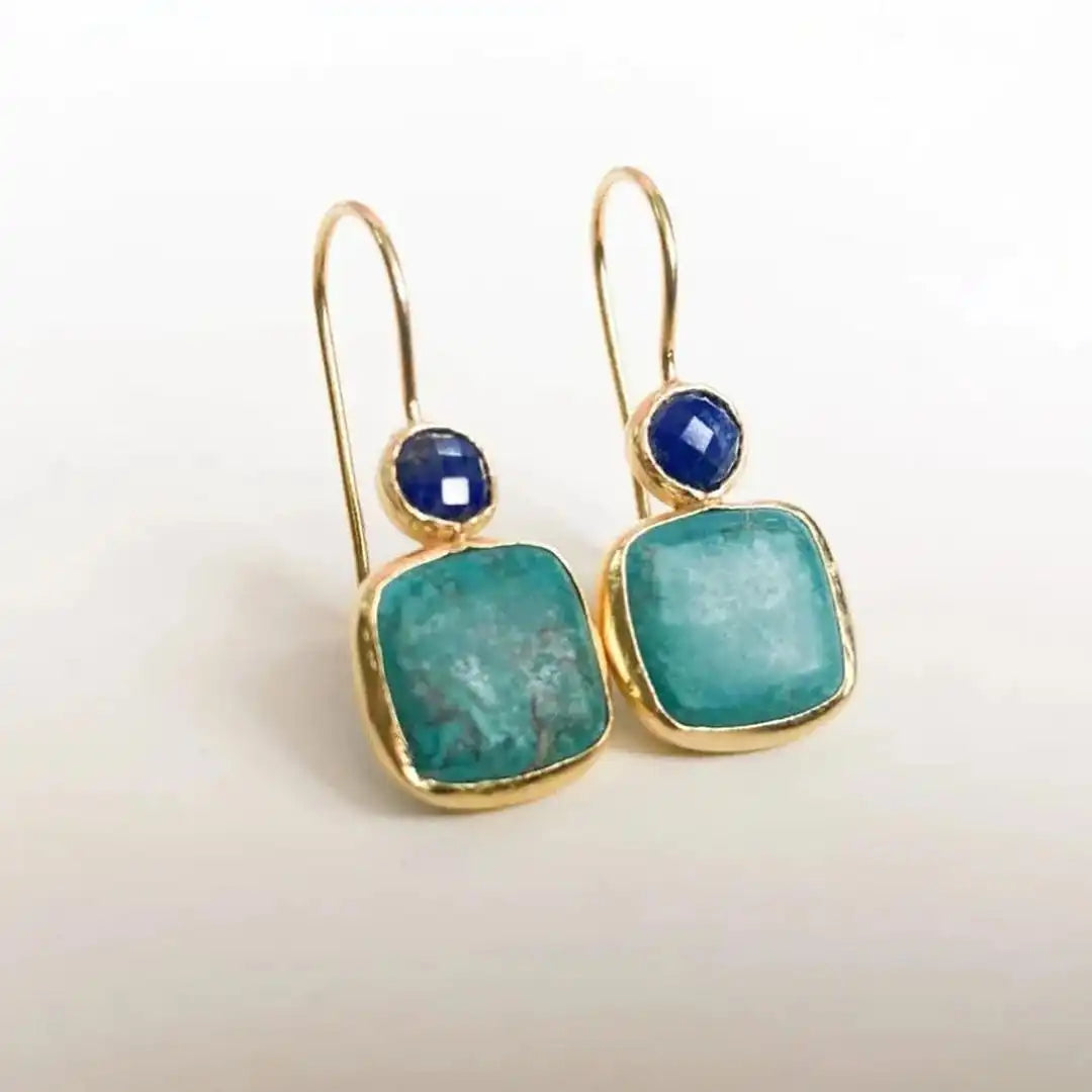 Pendientes Vintage Dorados Turquesa Ornamentados