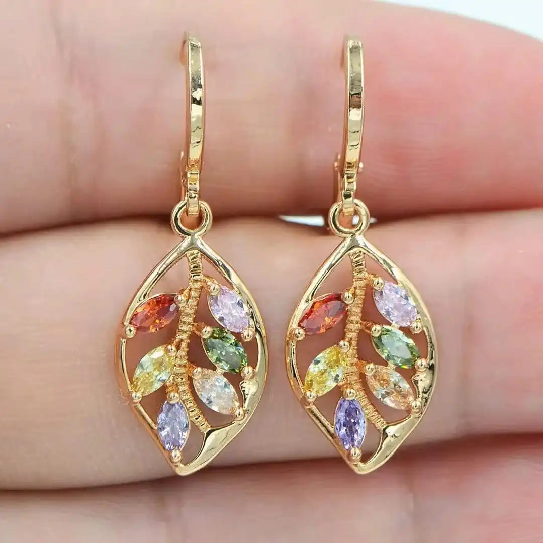 Pendientes vintage de hojas de oro de colores