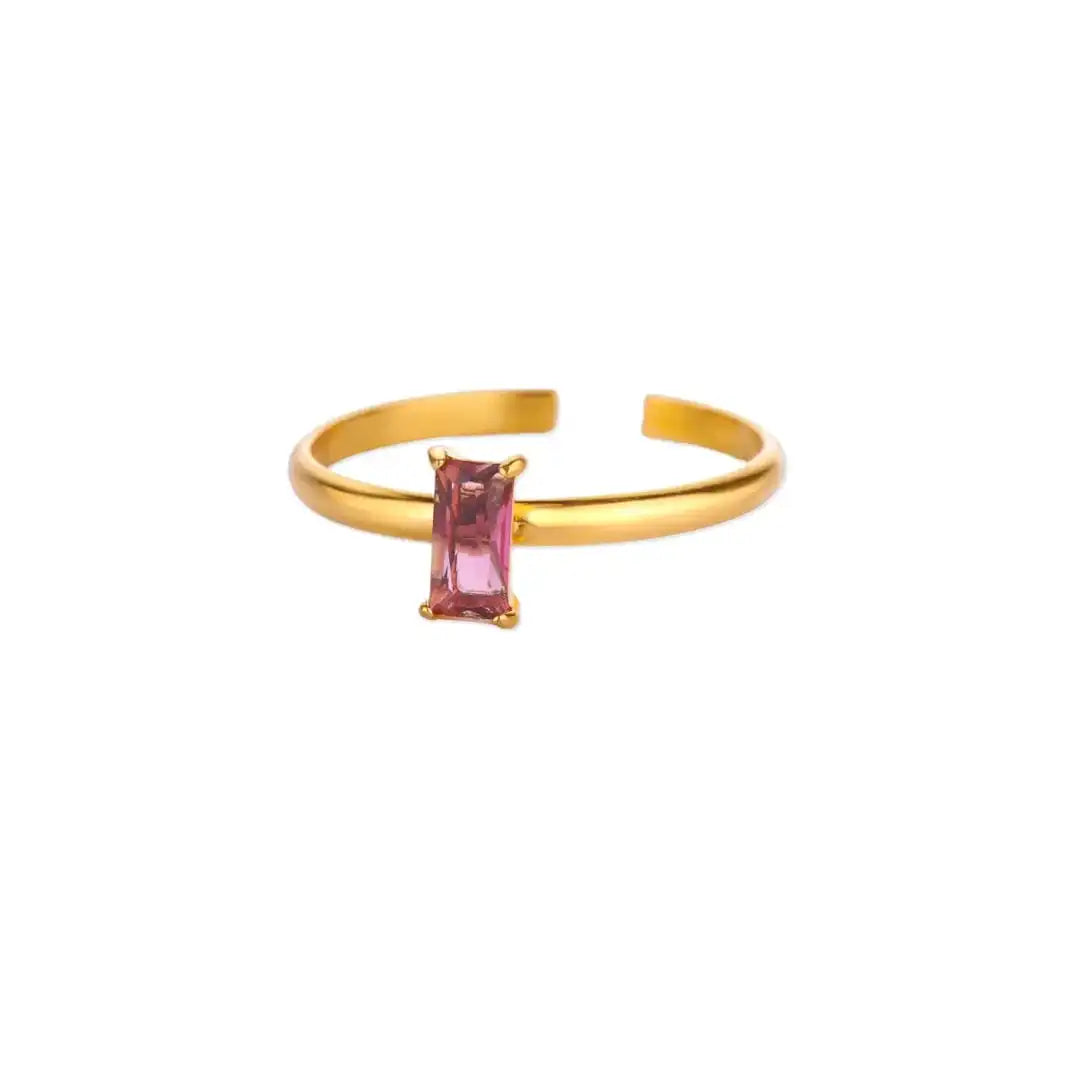 Anillo dorado ajustable y delicado con gema de colores