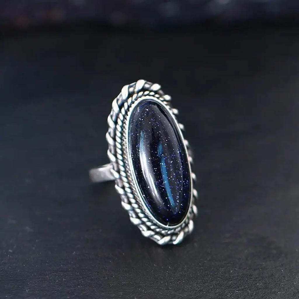 Anillo vintage de piedra arenisca azul plateada