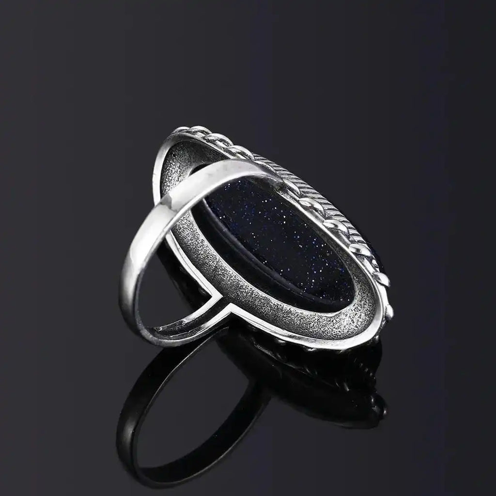 Anillo vintage de piedra arenisca azul plateada