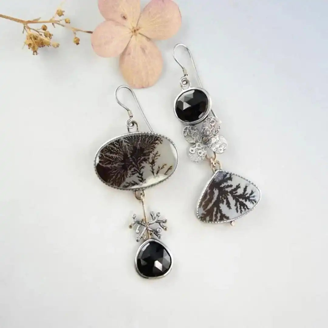 Pendientes Asimétricos de Ágata Dendrítica Jardín