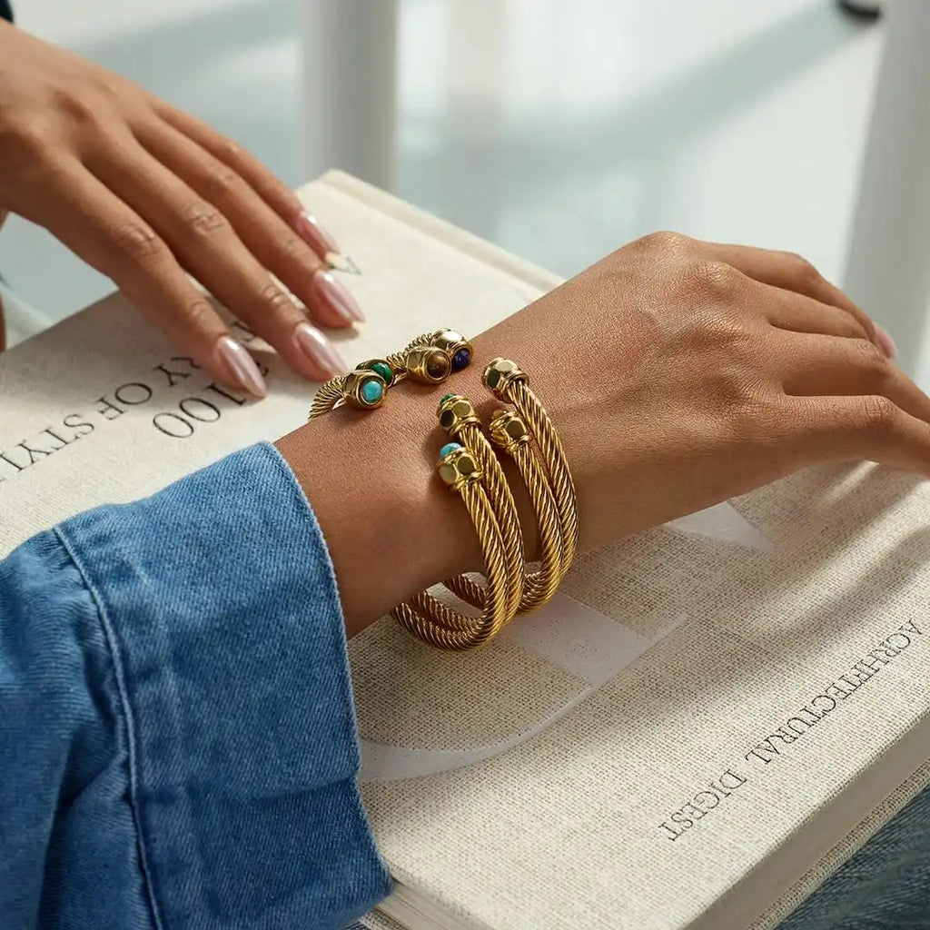 Pulsera de Piedras Ajustable Vintage Oro