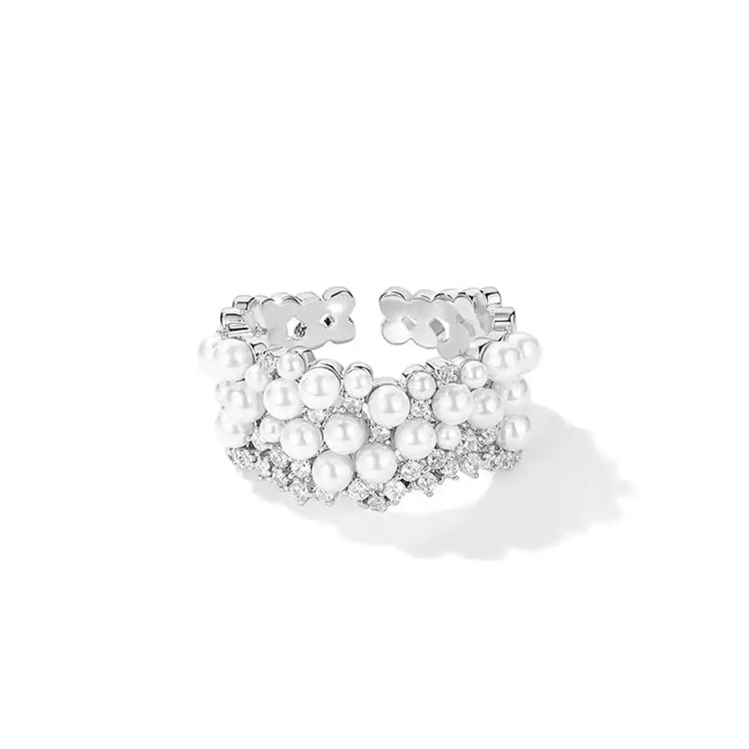 Anillo Vintage Ajustable de Perlas y Circonitas