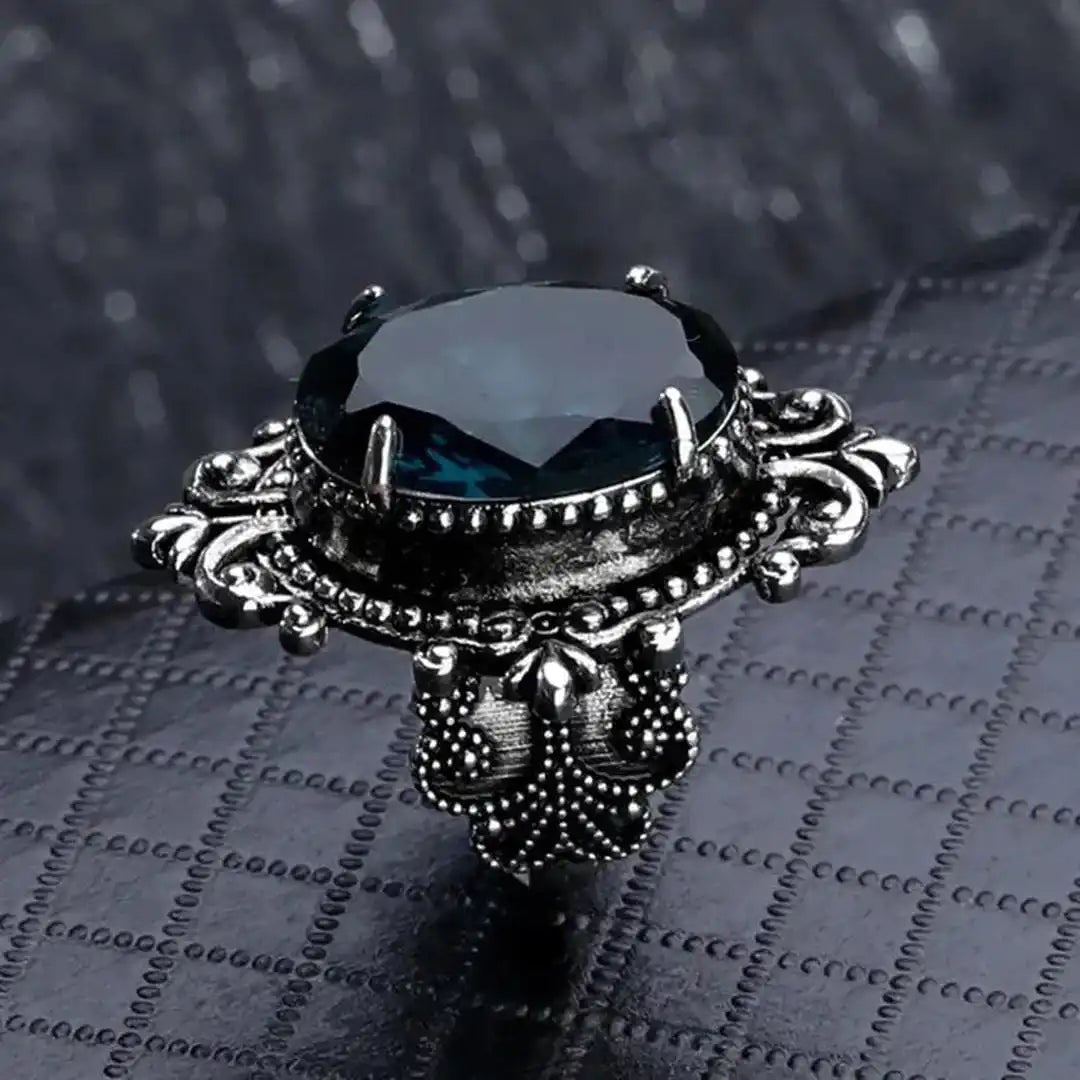 Anillo de circonita azul ovalado de plata vintage
