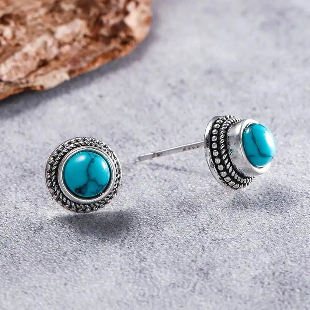 Pendientes de tachuela bohemios vintage de imitación turquesa