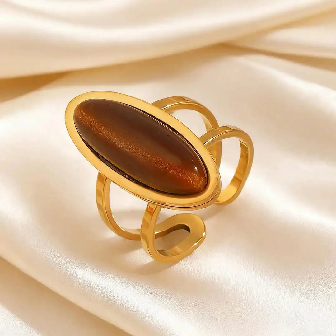 Anillo doble cabujón ovalado dorado