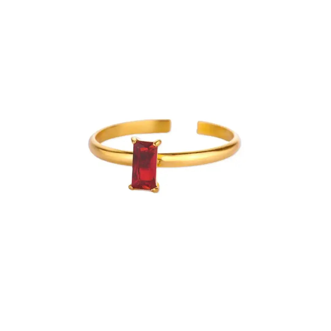 Anillo dorado ajustable y delicado con gema de colores