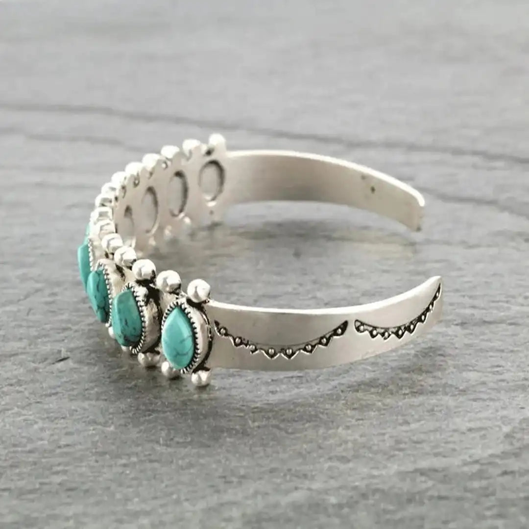Pulsera de plata tibetana antigua con piedras