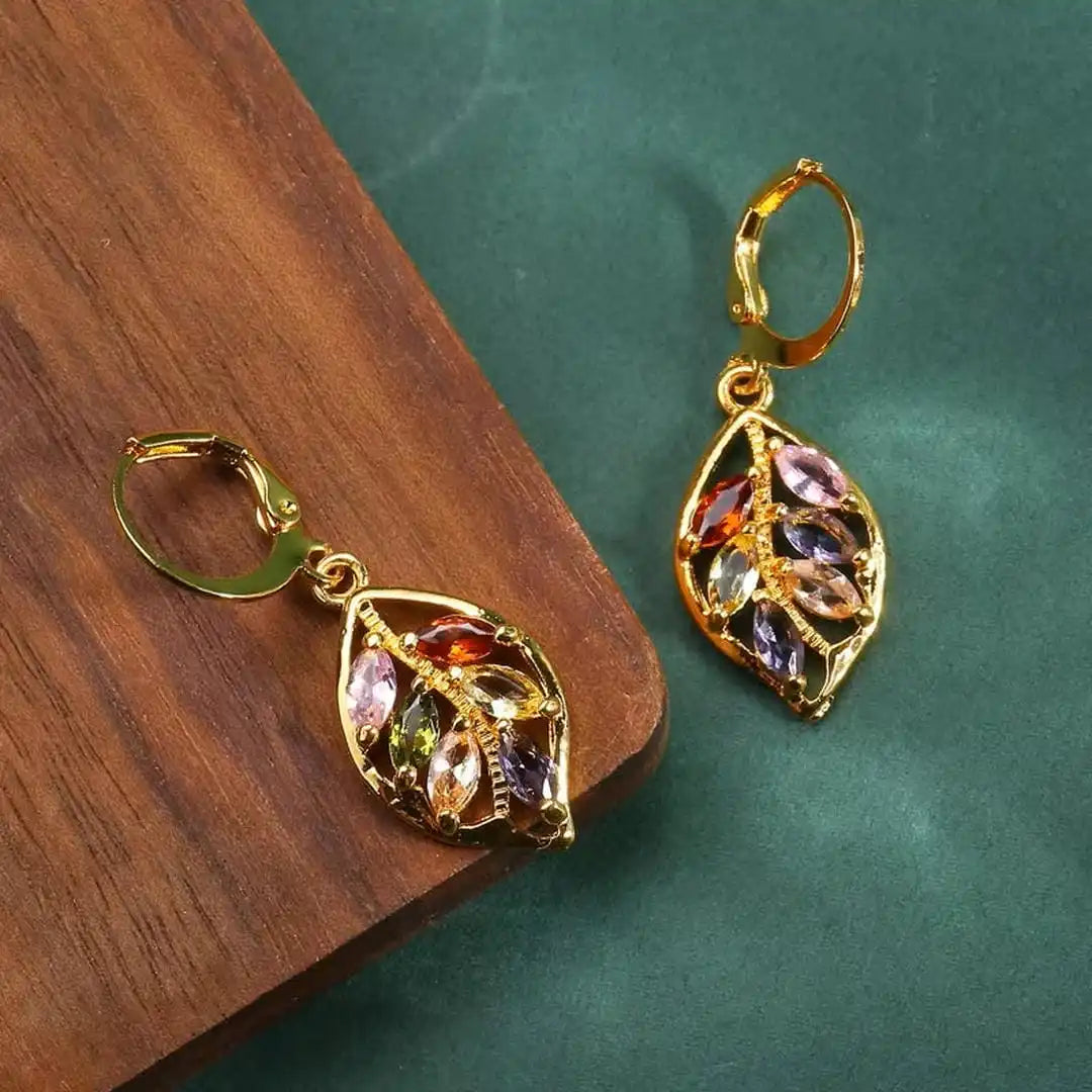Pendientes vintage de hojas de oro de colores