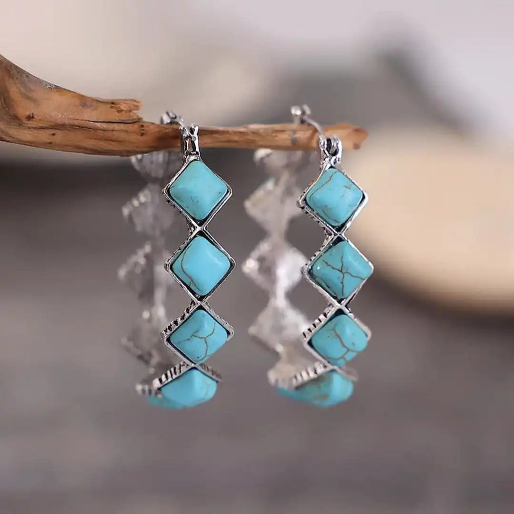 Pendientes de aro en U de turquesa vintage