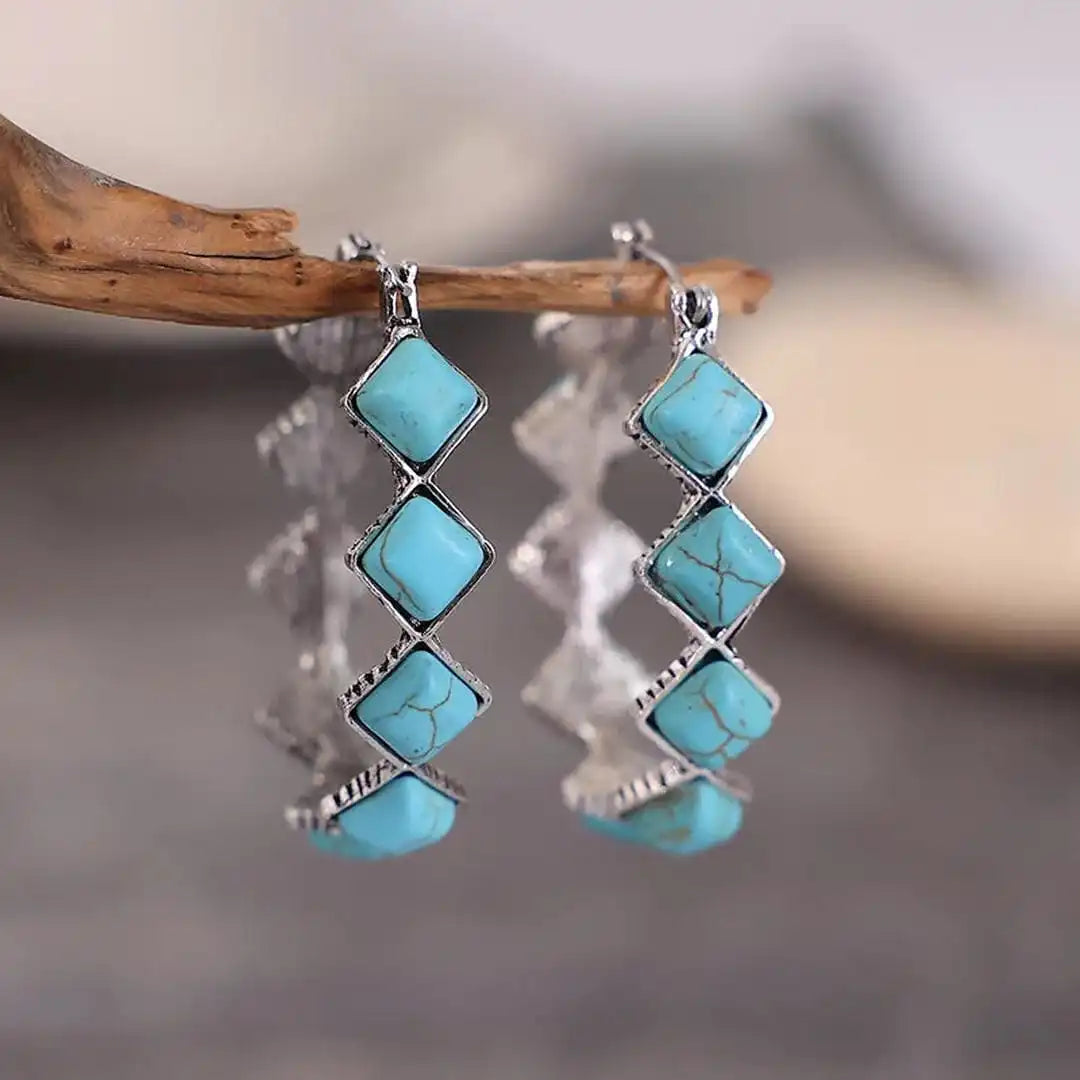 Pendientes de aro en U de turquesa vintage