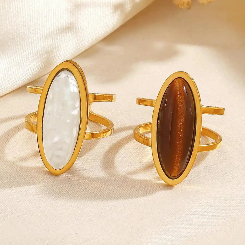 Anillo doble cabujón ovalado dorado