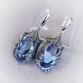 Pendientes de gema de cuarzo azul, pendientes de cristal retro