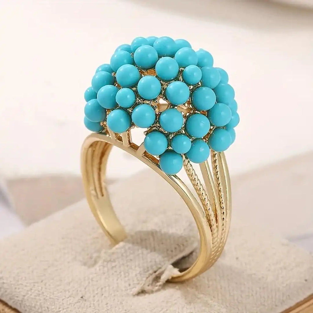 Anillo bohemio de cuentas de piedra turquesa en capas