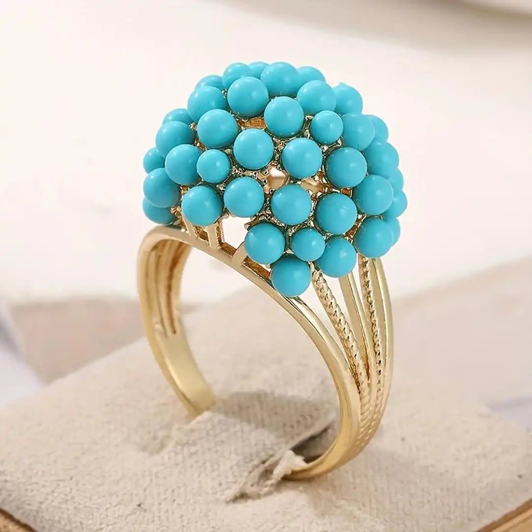 Anillo bohemio de cuentas de piedra turquesa en capas
