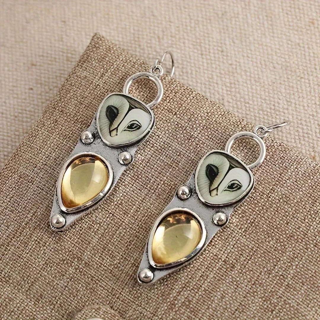 Pendientes Colgantes Búho Plateados Vintage