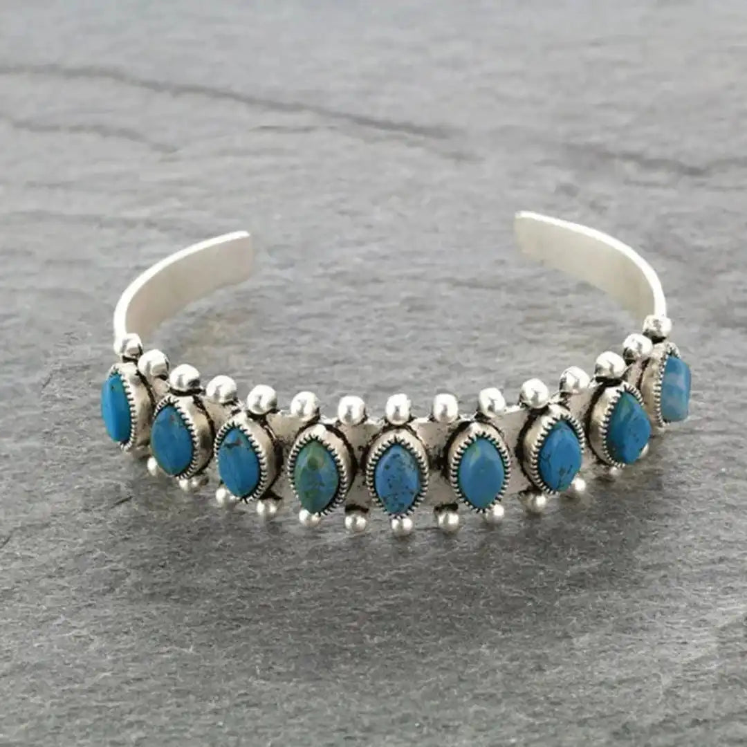 Pulsera de plata tibetana antigua con piedras