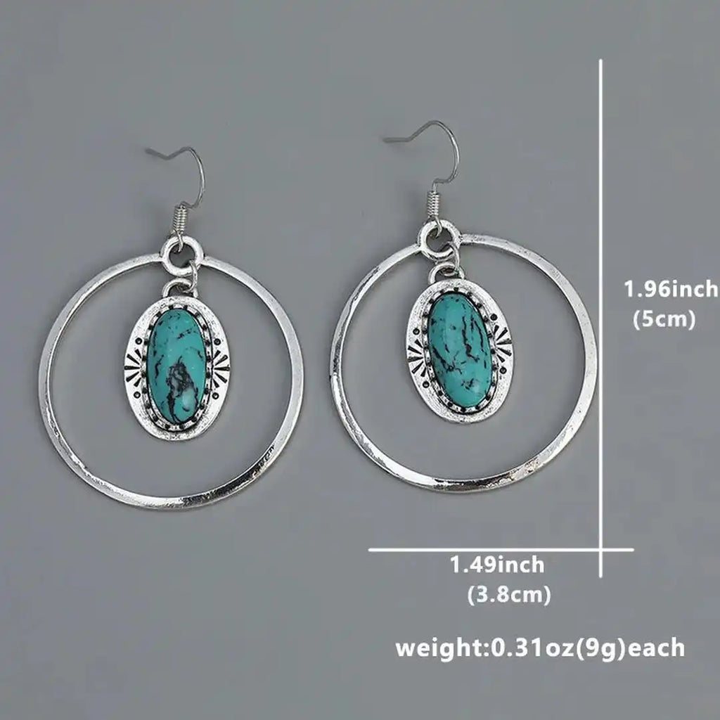 Pendientes colgantes vintage de plata con incrustaciones de turquesa