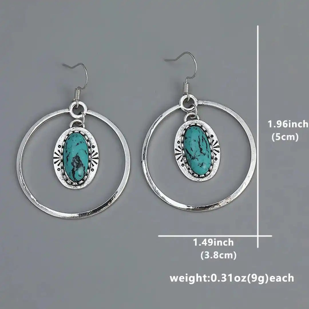Pendientes colgantes vintage de plata con incrustaciones de turquesa