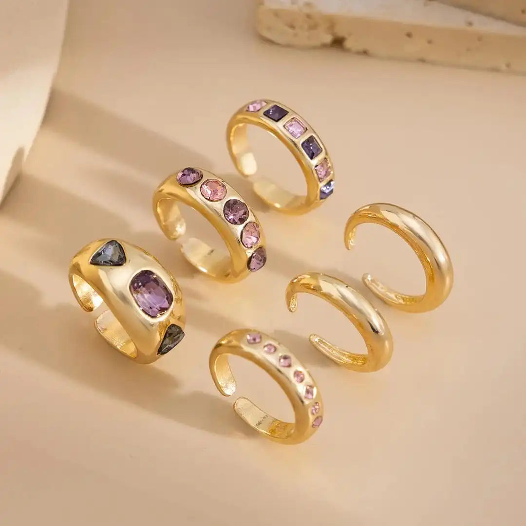 Anillos apilables de cristal rosa grueso