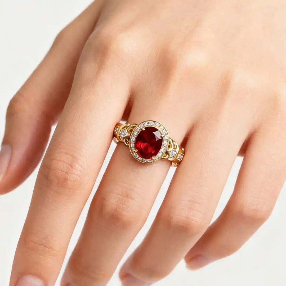 Anillo llamativo Halo Nudo Rubí