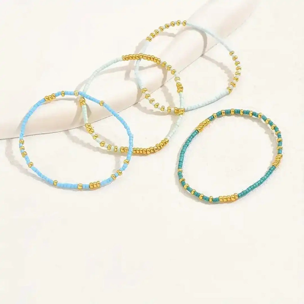 Elegante juego de pulseras de cuentas turquesas bohemias