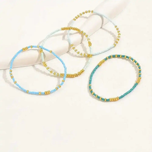 Elegante juego de pulseras de cuentas turquesas bohemias